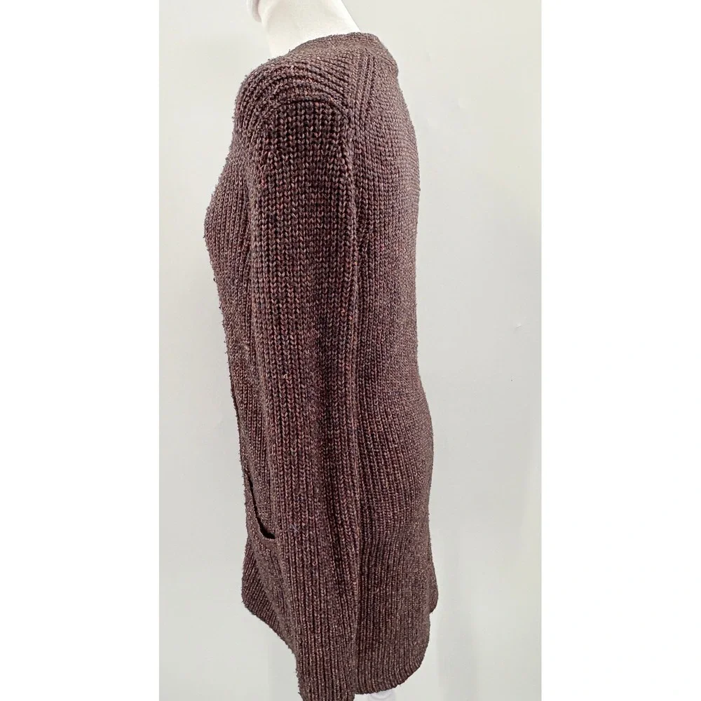 Ann Taylor Brown Marled Chunky Ribbed Longline Cardigan Sweater Wool Blend S